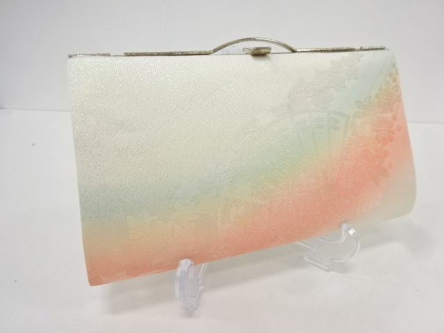 アンティーク　桧扇に花模様織り出し和装バッグ